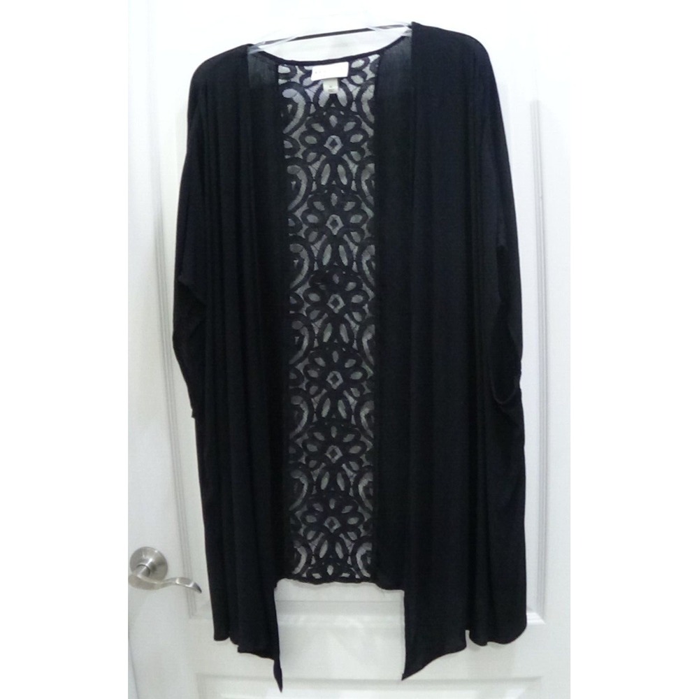 Tunic Top Open Front Black Lacy Kimono Ava - Viv Over Blouse Size XL #247